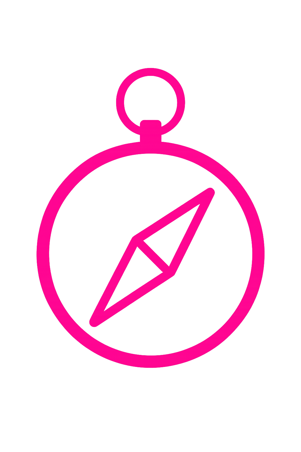 Neon pink compass icon representing exploration and guidance